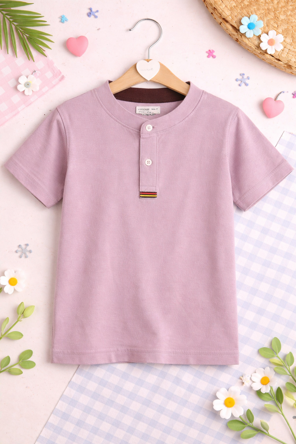 Dusty rose Button up henley kids Summer Shirt
