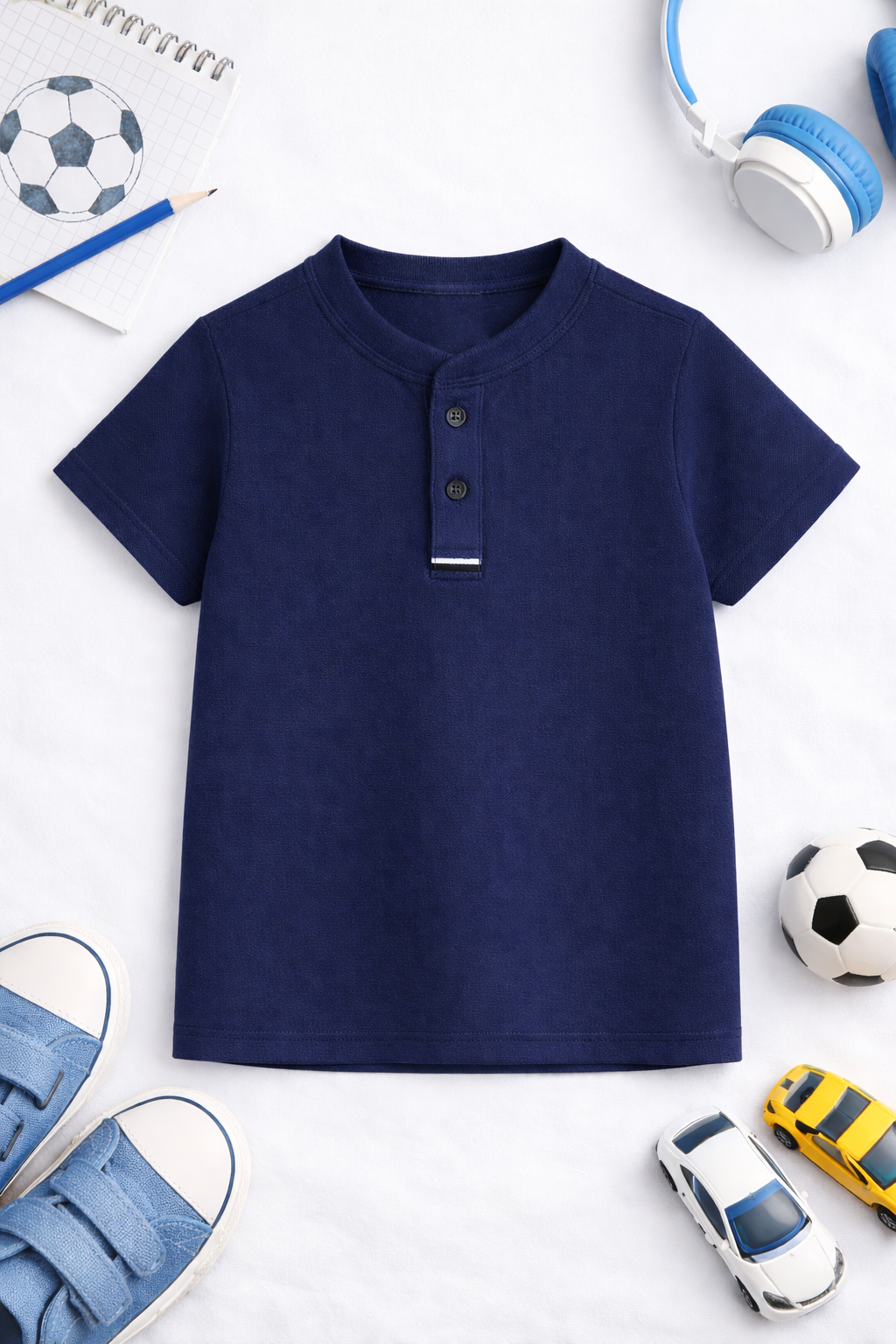 Navy Button up henley kids Summer Shirt