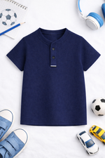 Navy Button up henley kids Summer Shirt