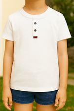 White Button up henley kids Summer Shirt