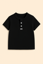 Black Button up henley kids Summer Shirt