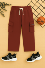 Street Style Maroon kids pockets Baggy trouser
