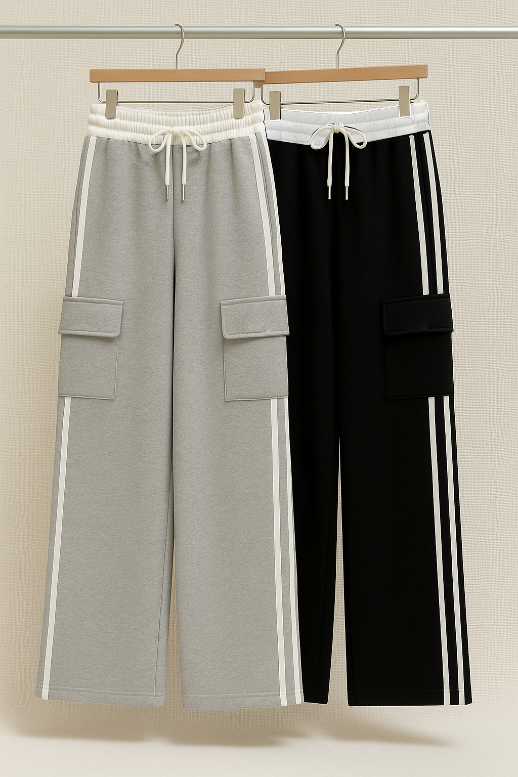 Pair of 2 Cargo pockets winter Trousers(Grey & Black)