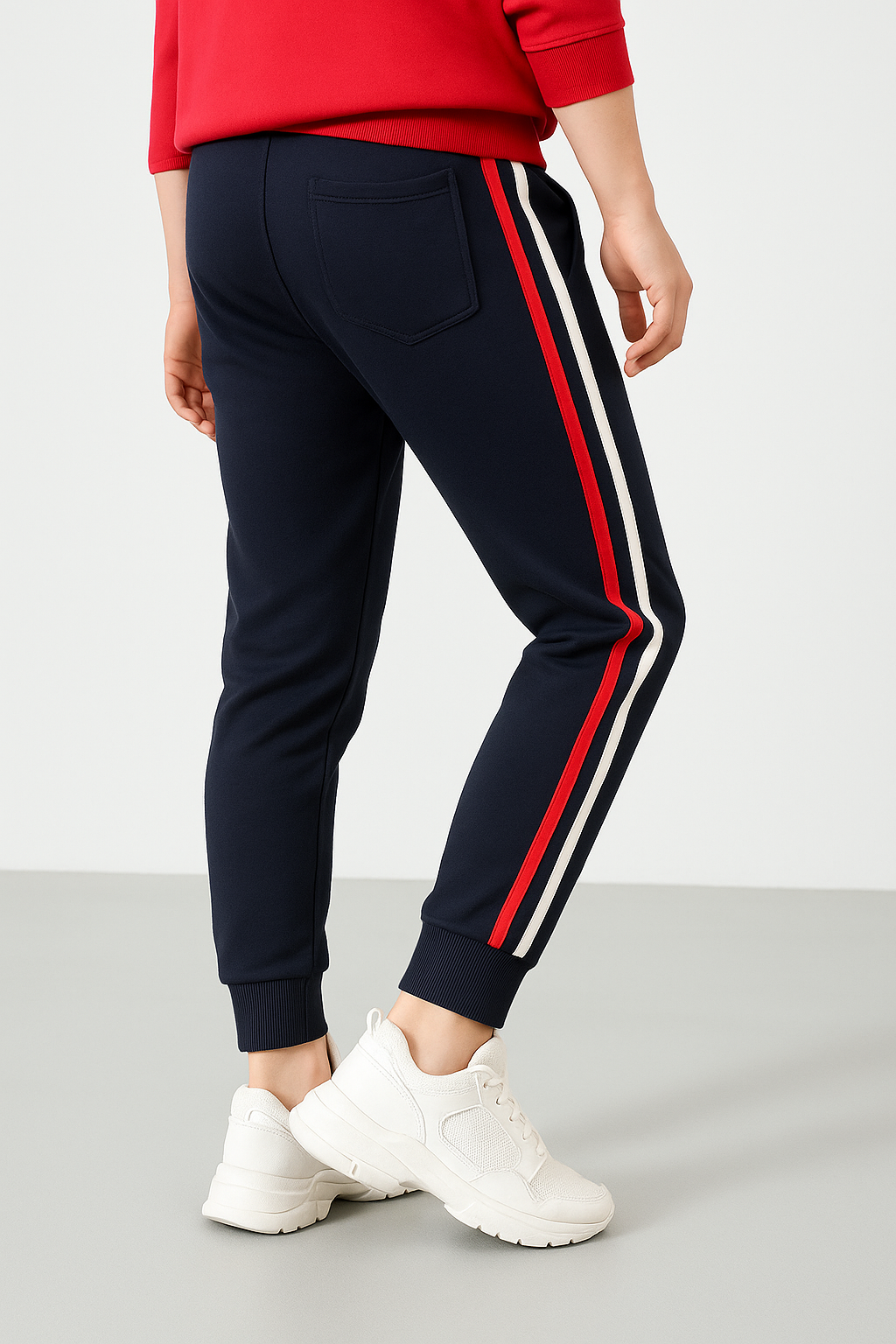 Navy color red & white stripekids winter trouser