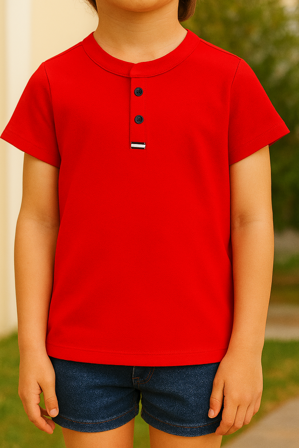 Red Button up henley kids Summer Shirt