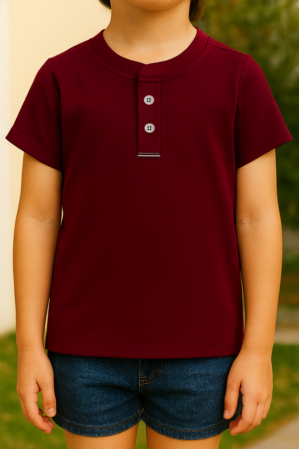 Maroon button up henley kids Summer Shirt