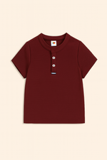 Maroon button up henley kids Summer Shirt