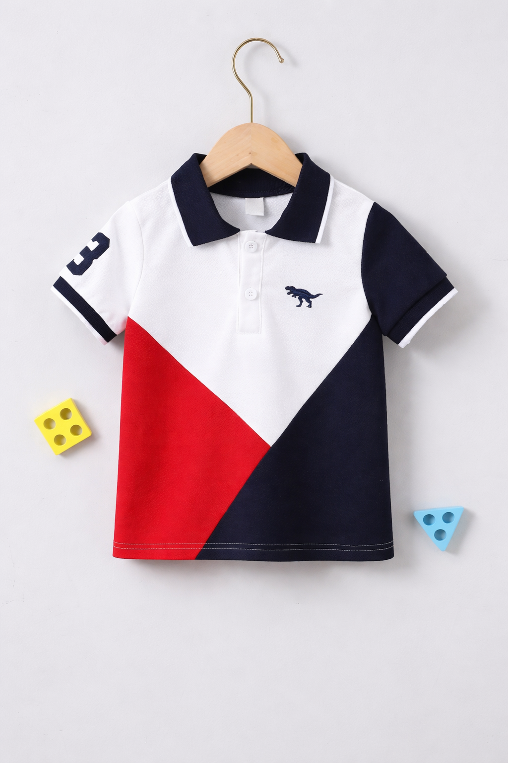Dino color block kids polo shirt