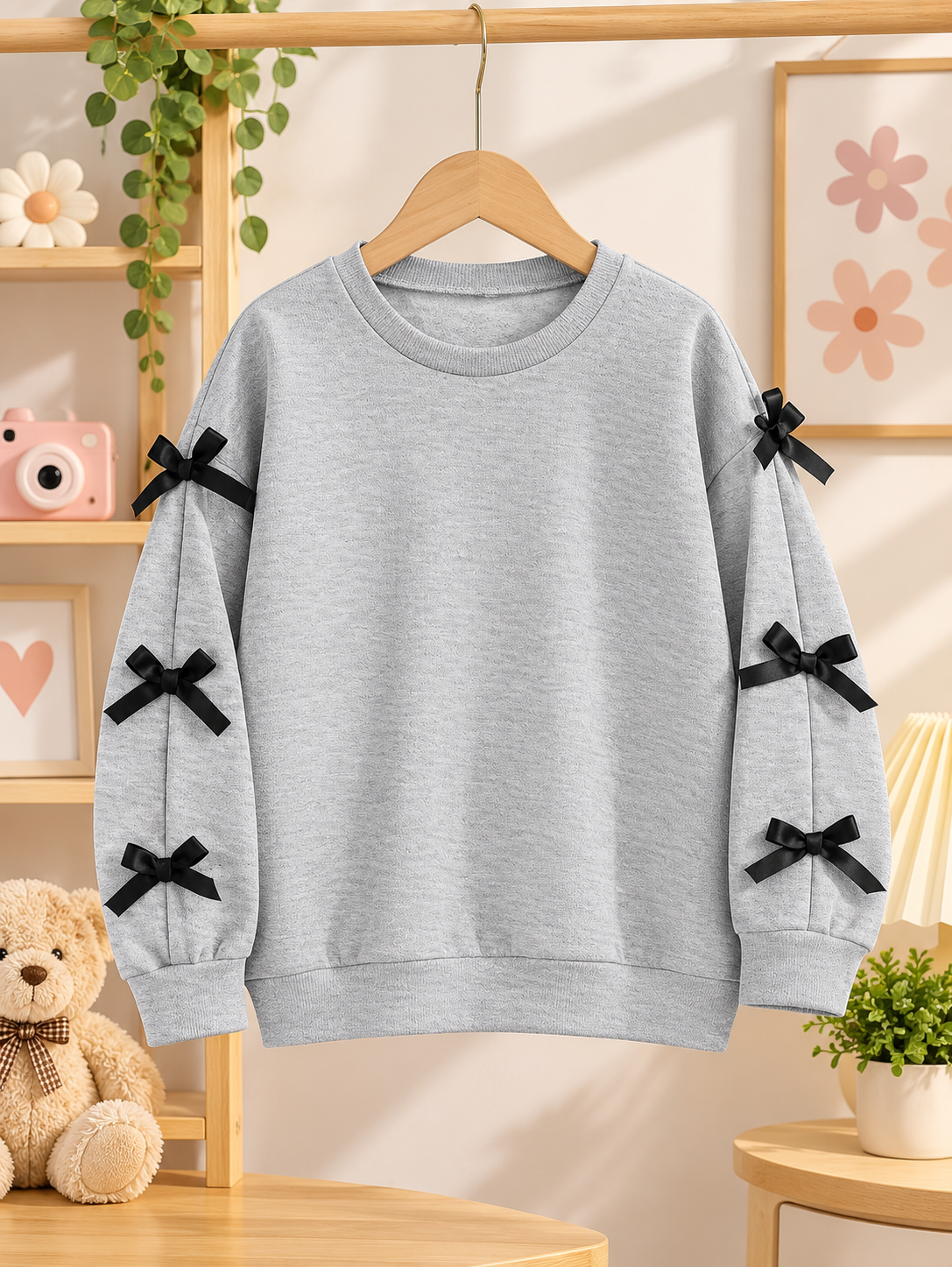 Black Bow Sleeve Winter Kids Sweatshirt