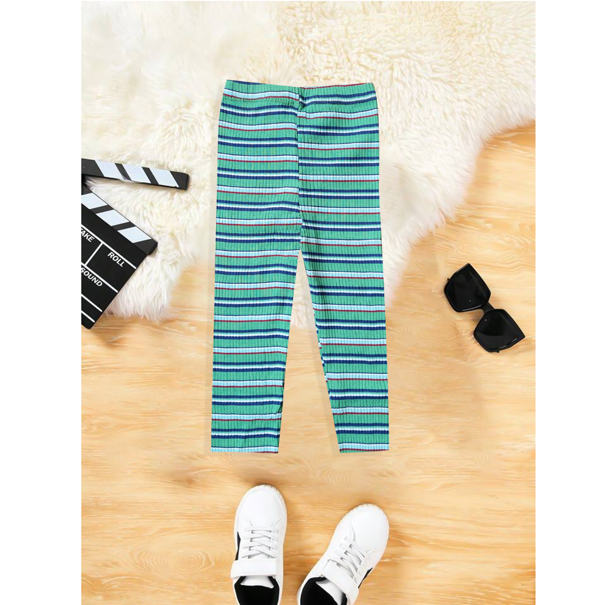 Green ribbed kids swet Tights