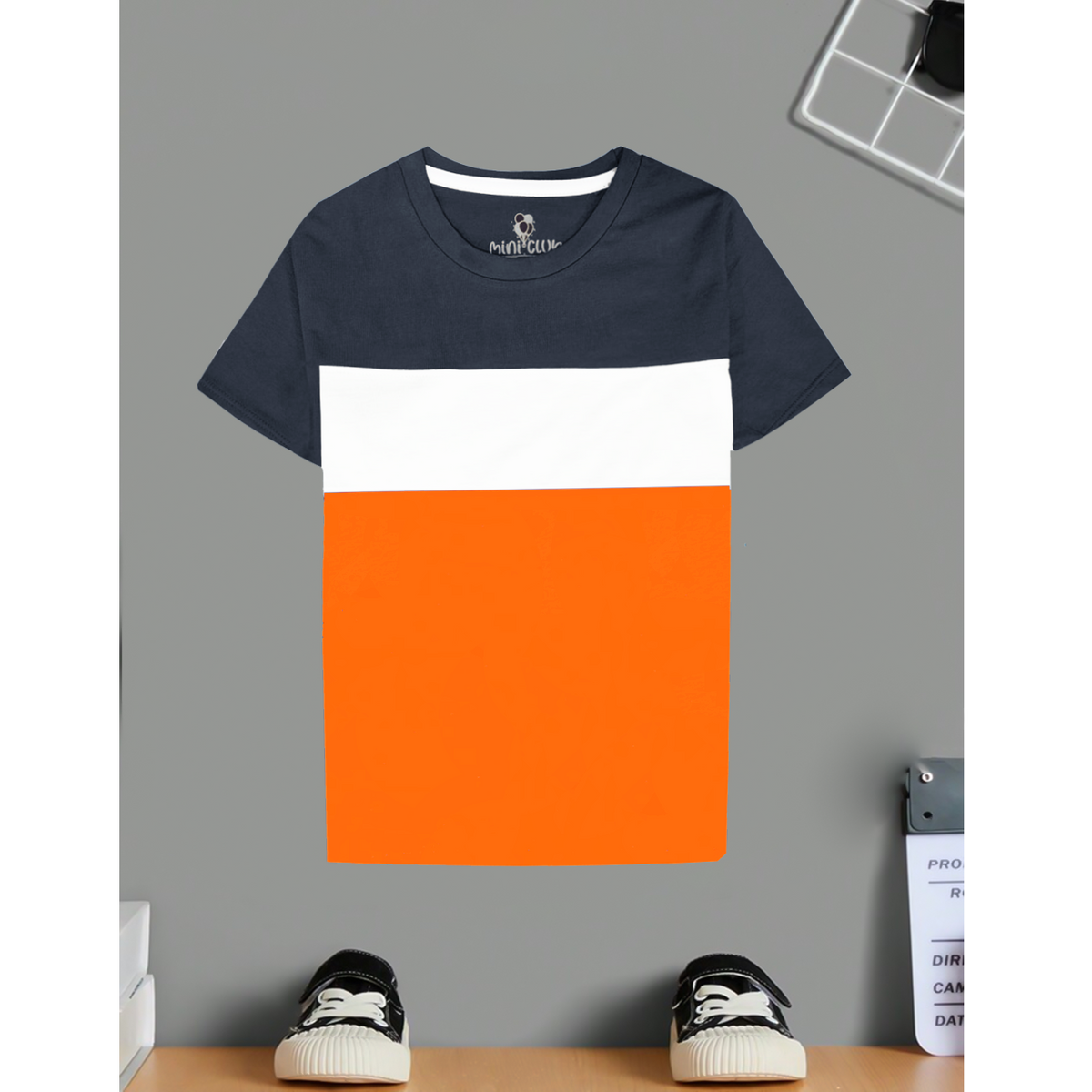 Orange color block kids t-shirt