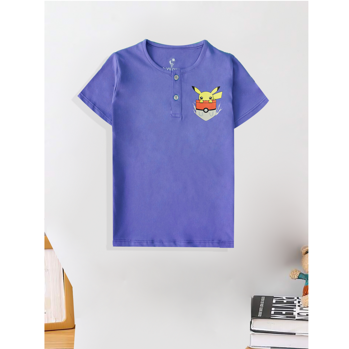 Henley Neck Pikachu Pocket T-Shirt