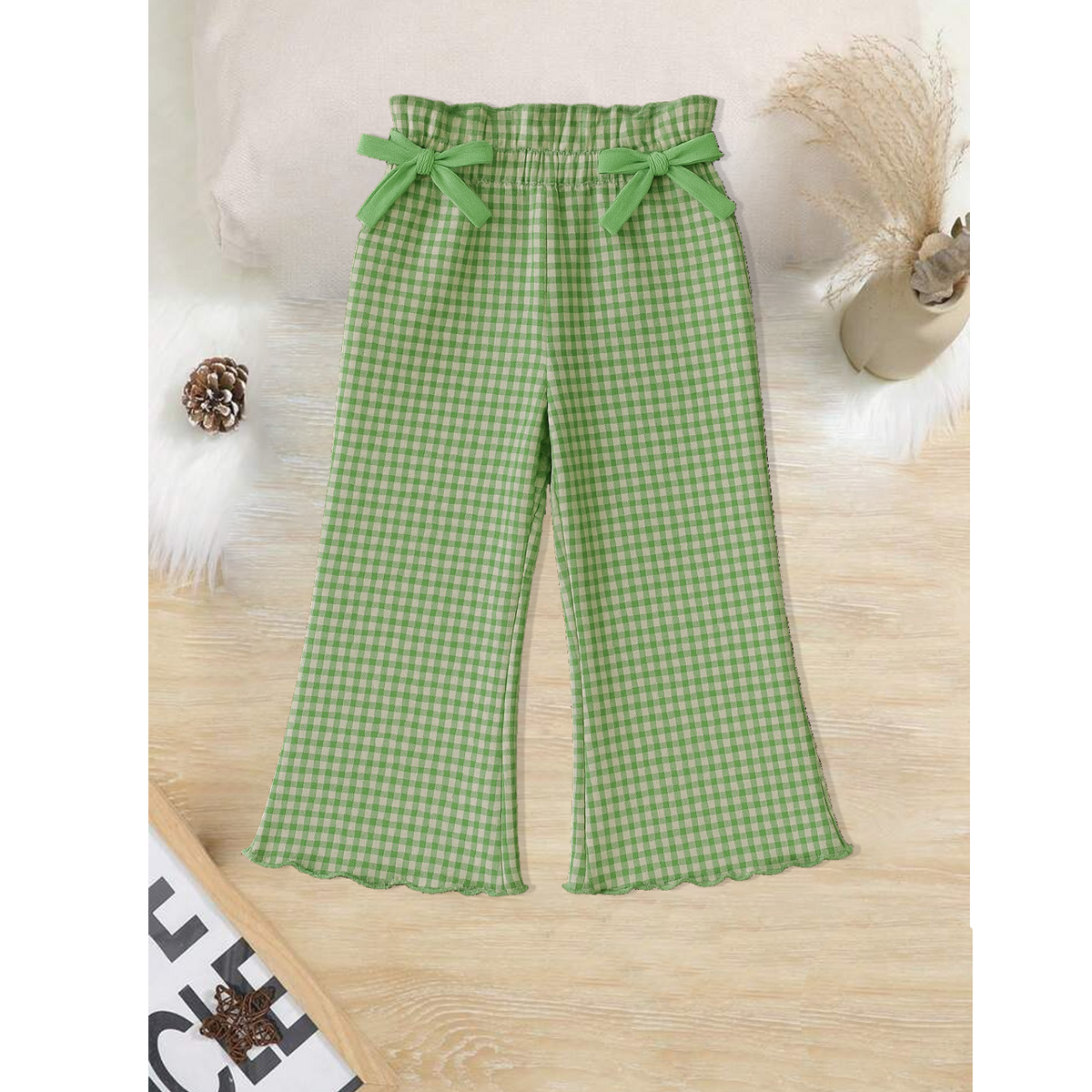 Light green ribbed summer girls trouser