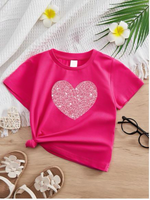 Pink Sparking Heart kids summer t shirt