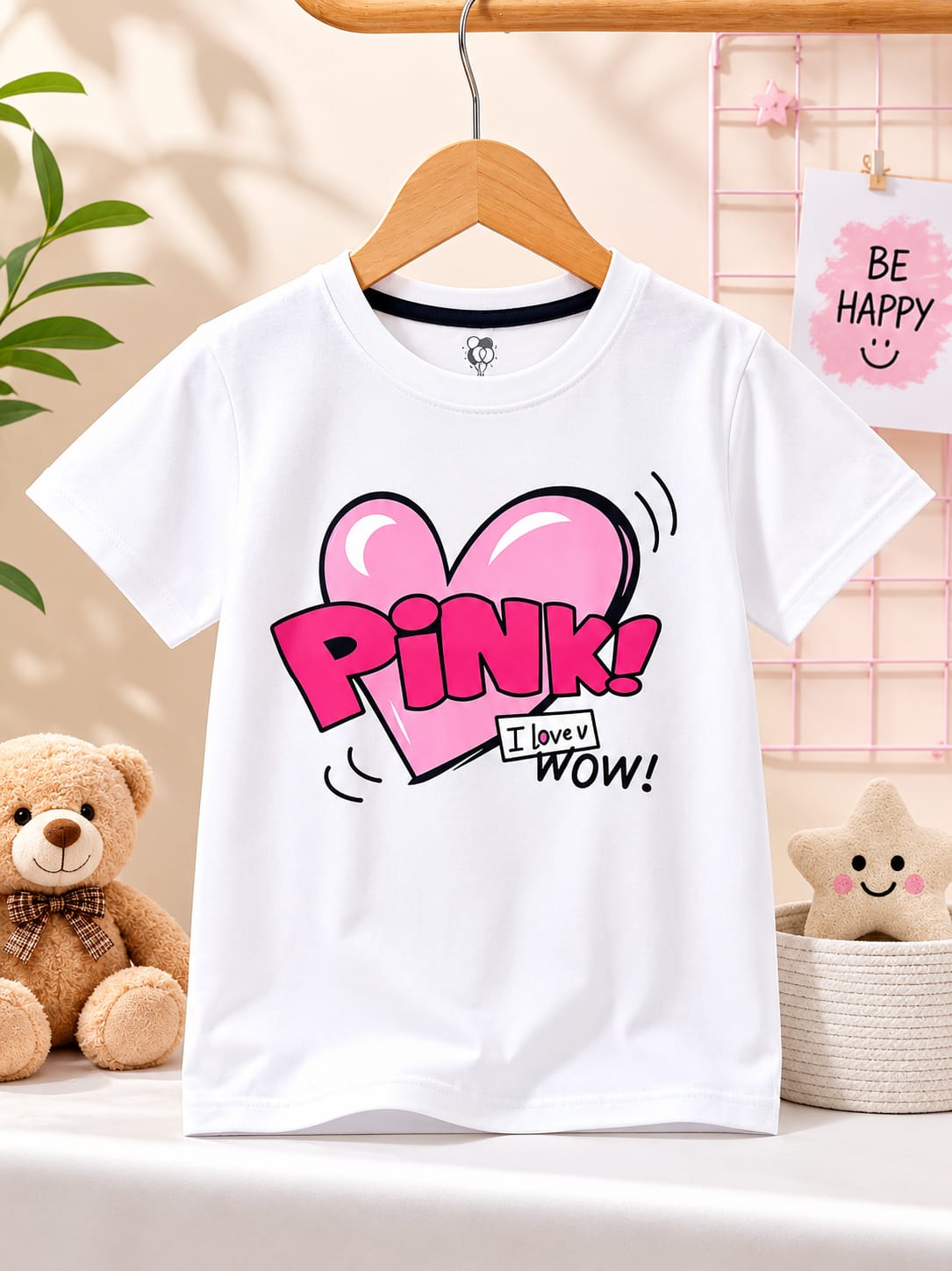 Pink heart girl kids summer tshirt