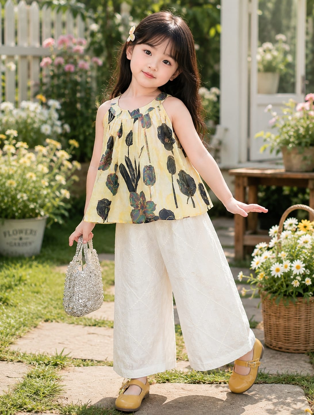 Floral top and embroidered Trouser
