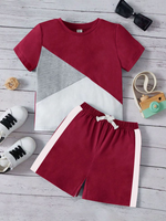 Maroon Color block Summer T-Shirt & Short