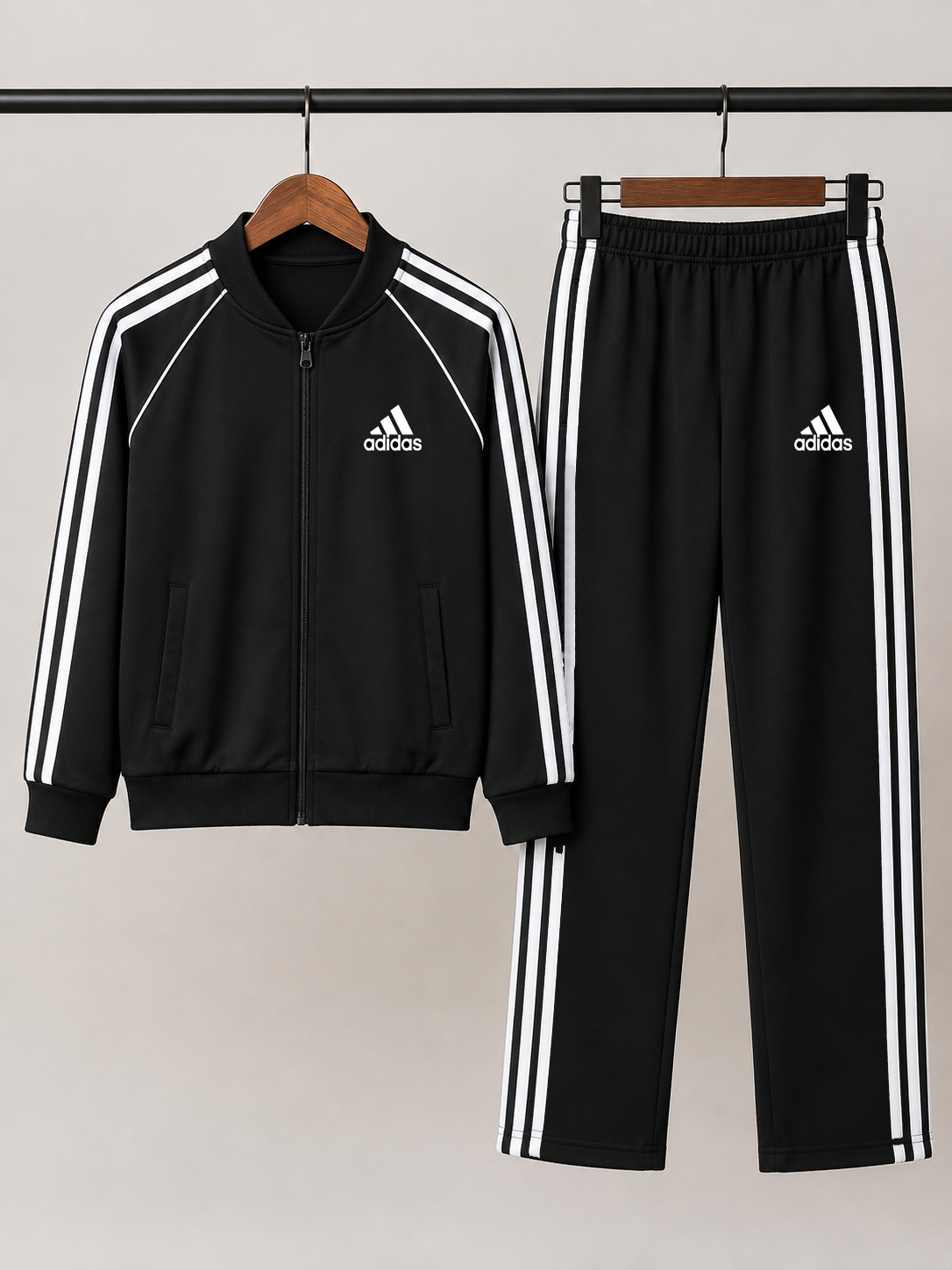 Adi Black Classic Stripe Tracksuit