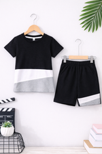 Black grey color block kids summer tshirt & shorts