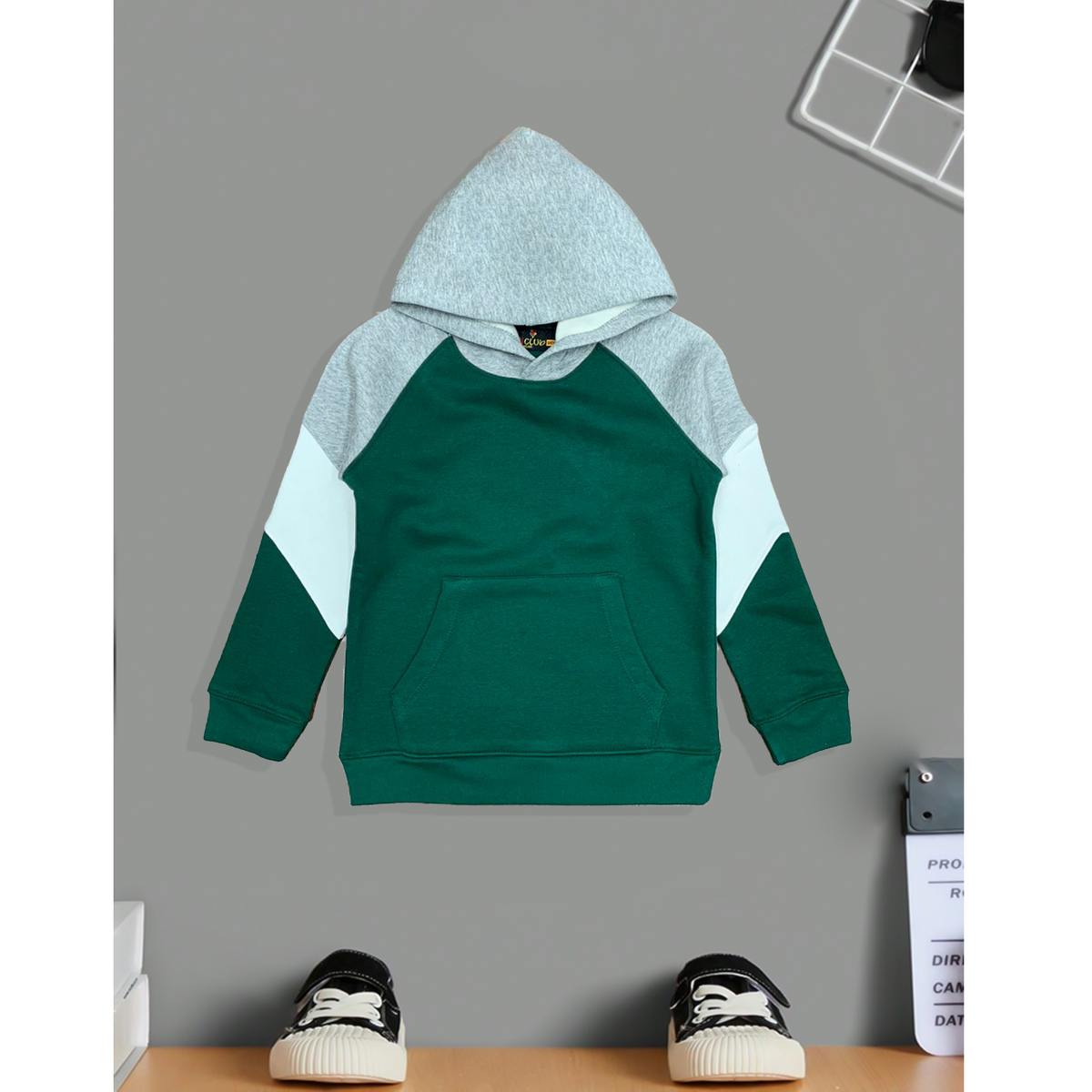 Green Color Block Kids Hood