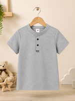 Grey Button up henley kids Summer Shirt