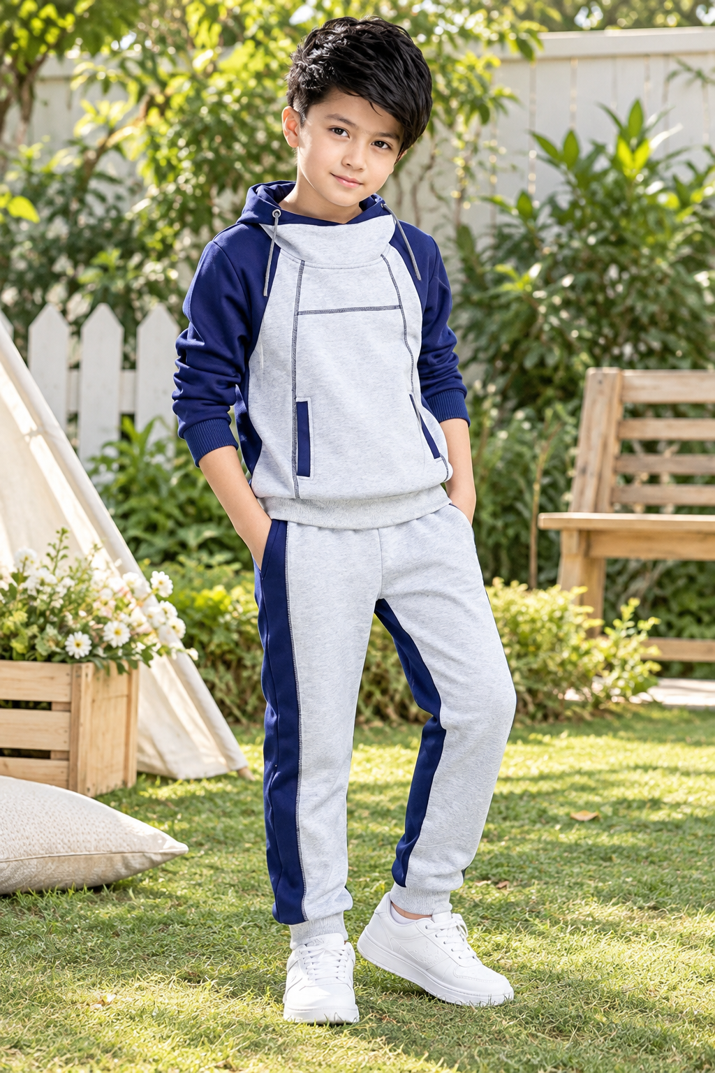 Grey & Navy Color Block Hood & Trouser