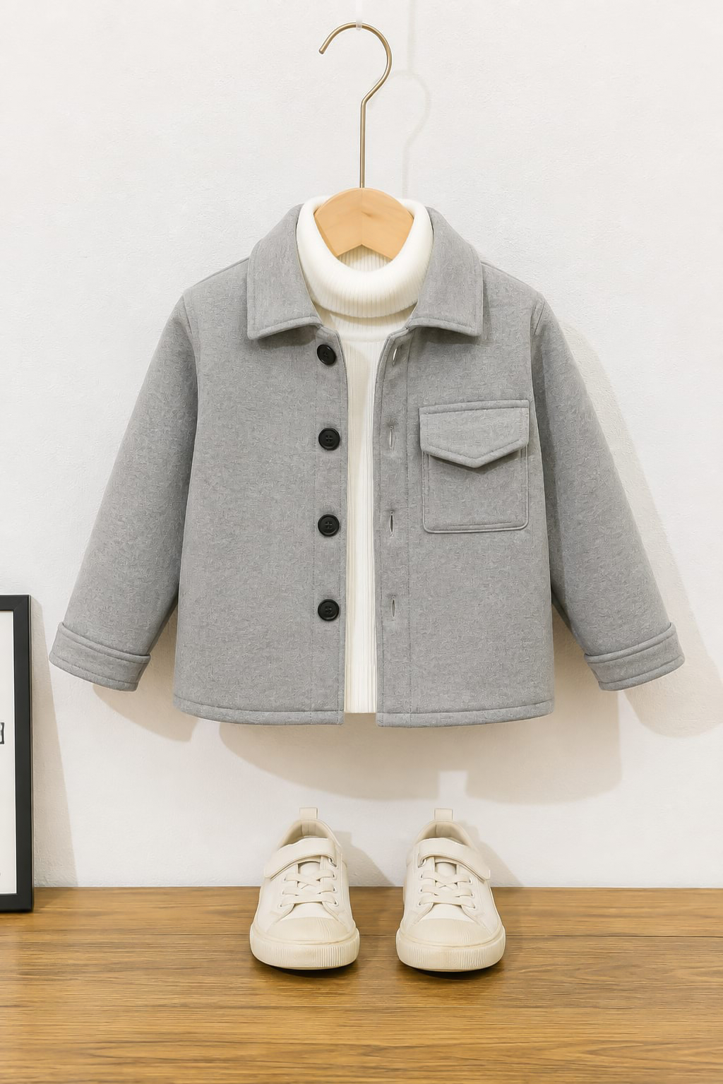 Grey pocket kids fleece shirt
