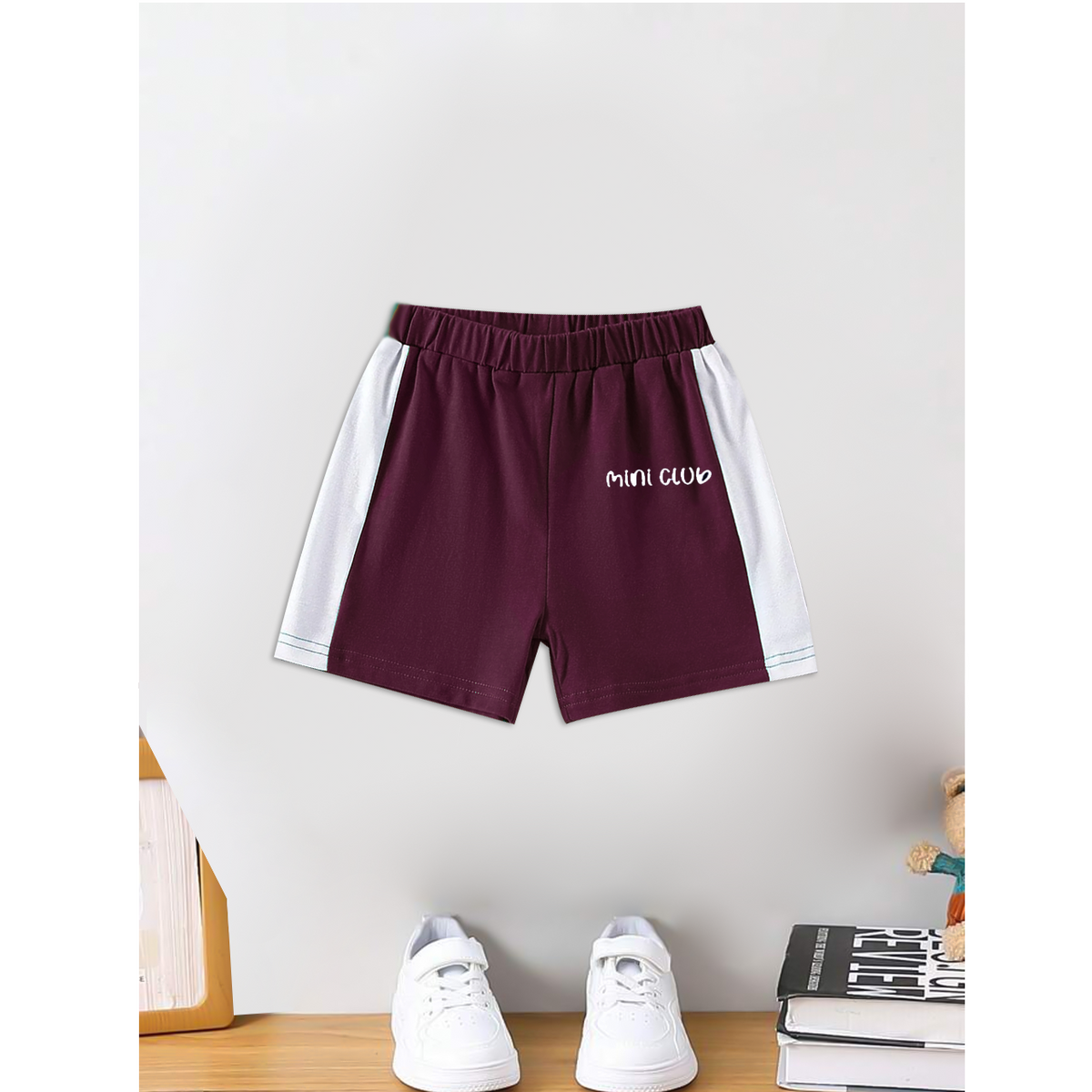 Mehroon kids short with white panel