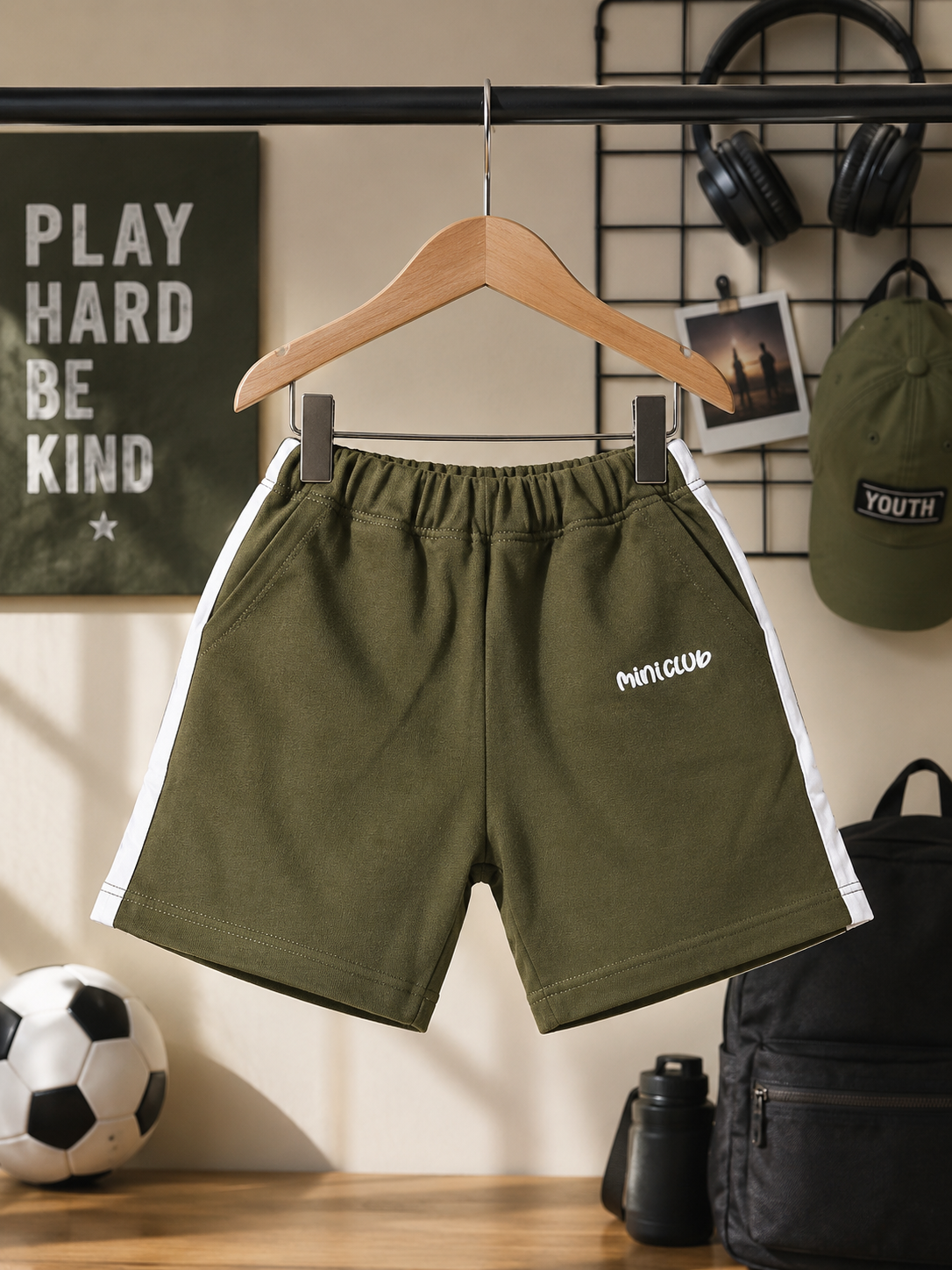 Green white panel short