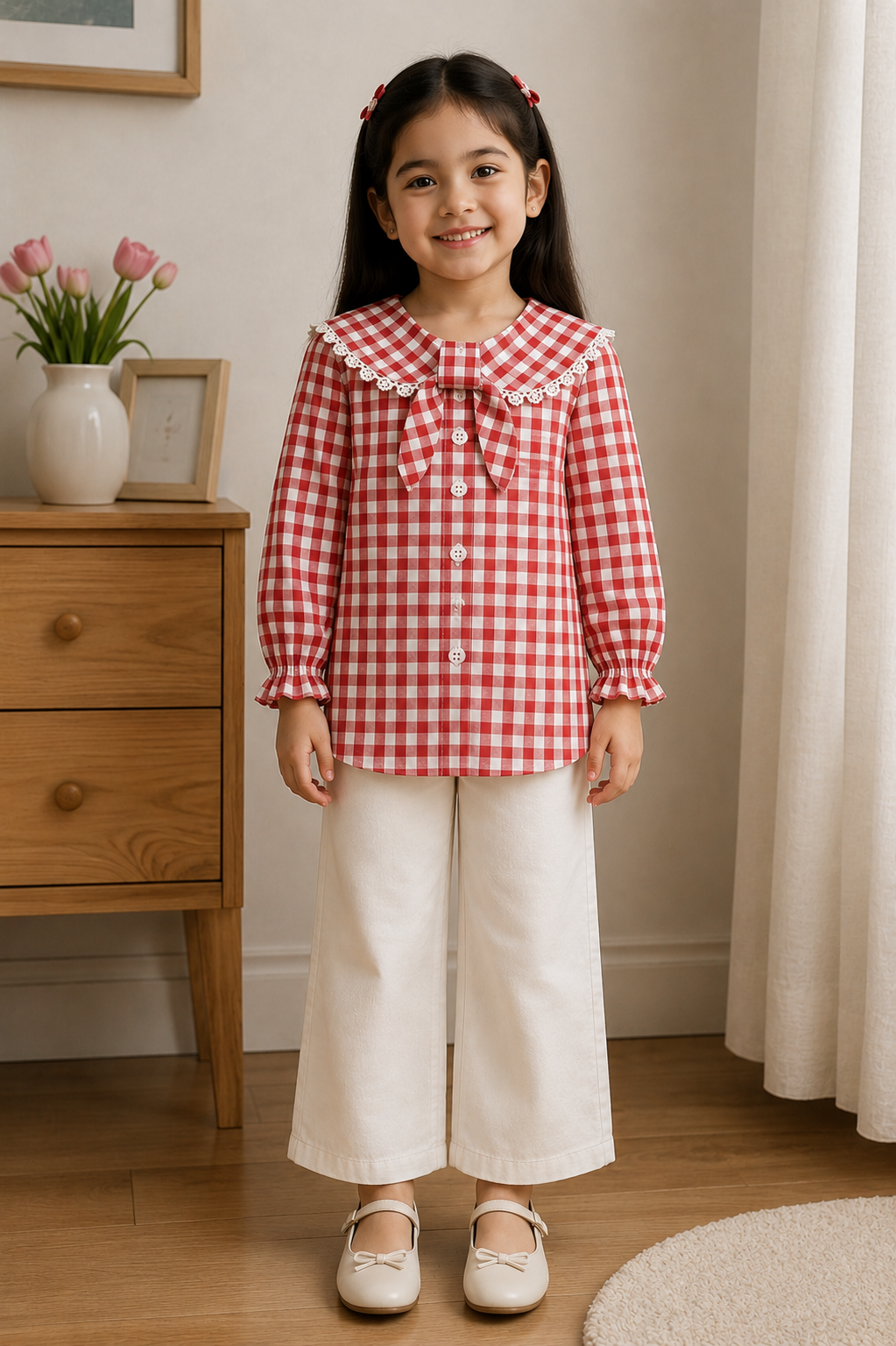 Rosy Check Bow Shirt
