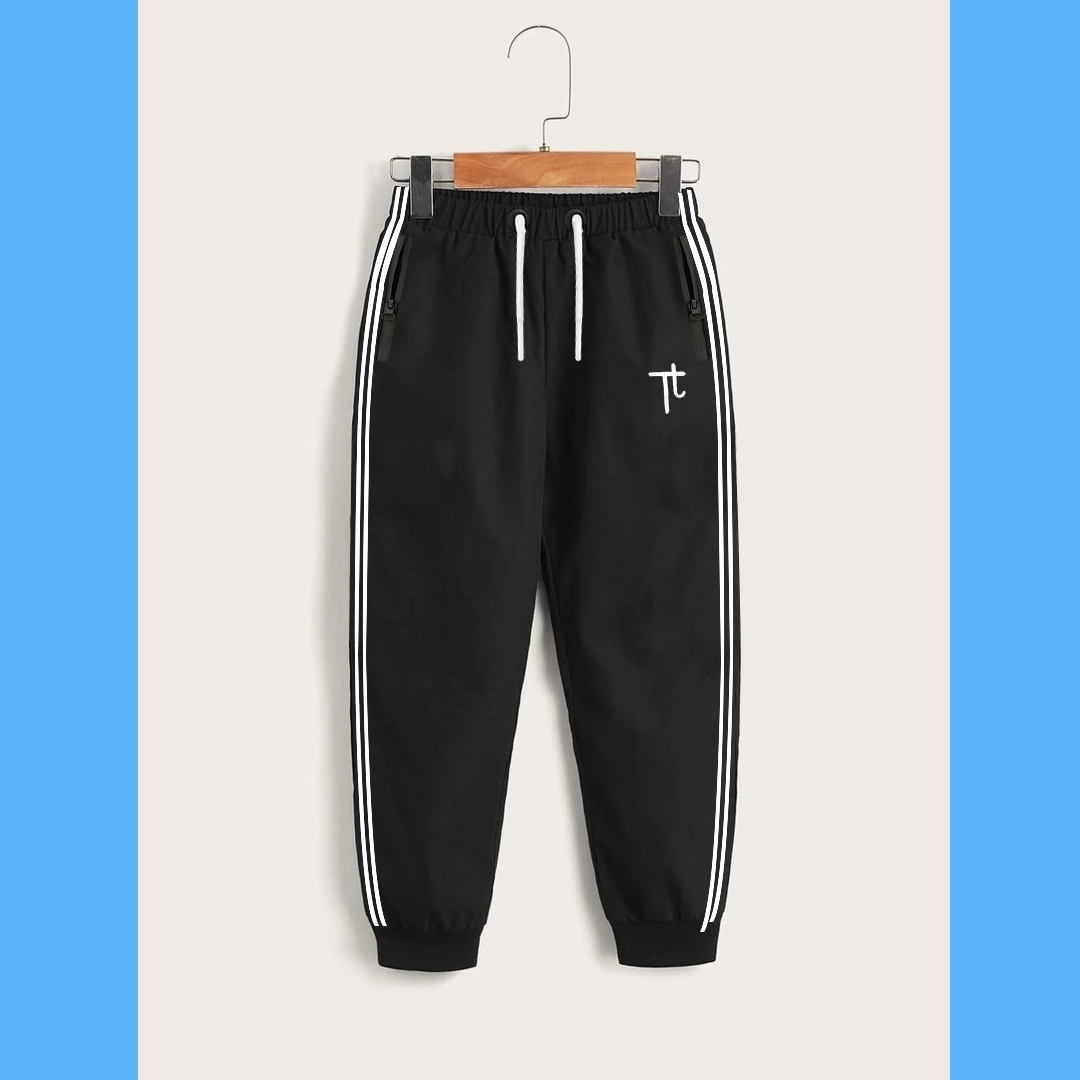 Premium Black 2 stripe Terry Kids Winter Trouser