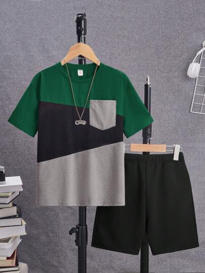 Green Grey Pocket Summer T-Shirt & Short