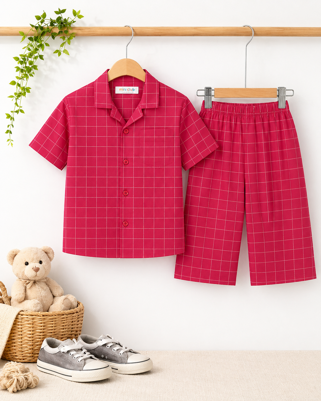 Cherry Check Summer Casual Shirt & Short Set