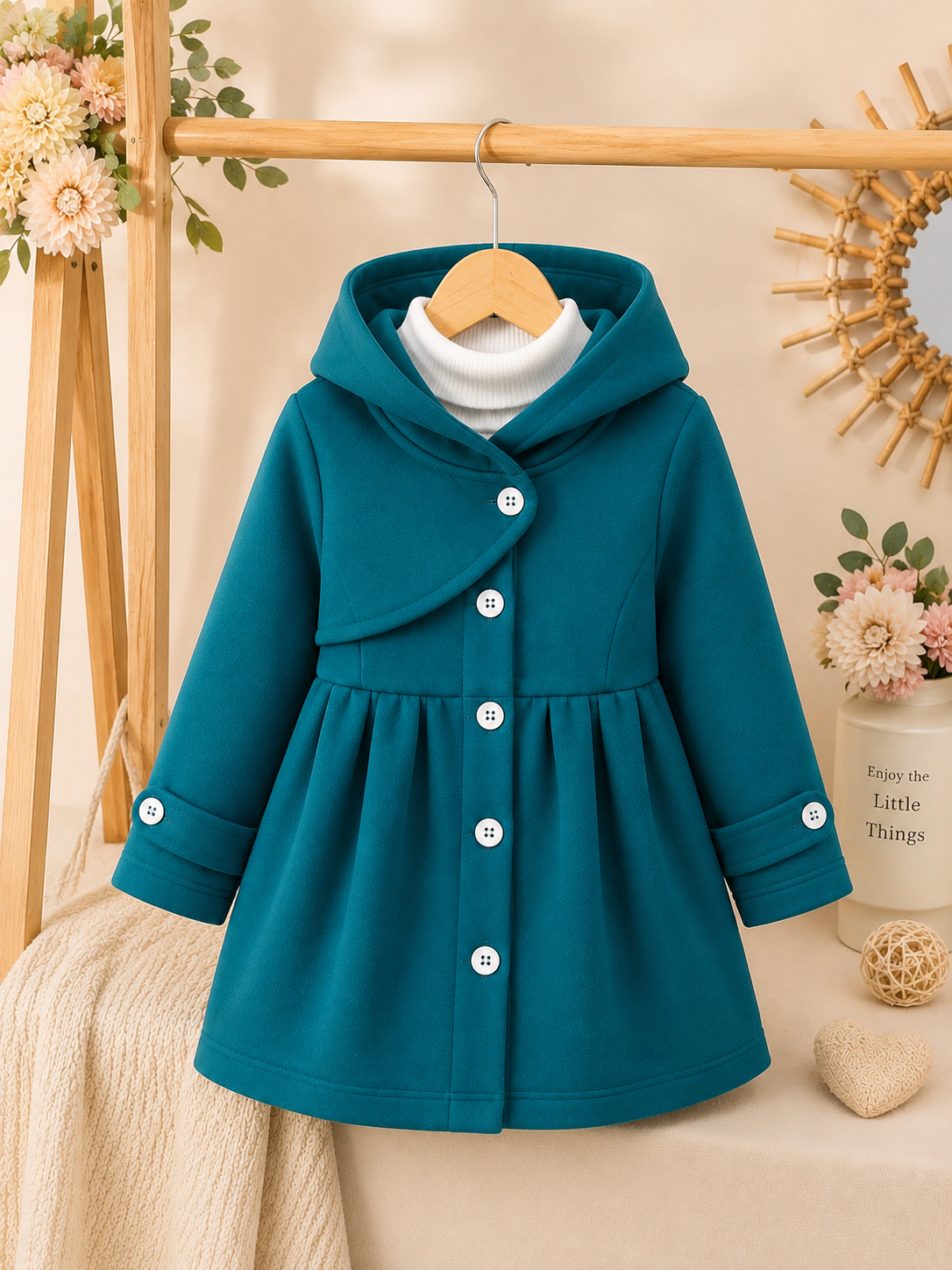 Grace Teal Color hooded Winter Coat