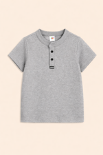 Grey Button up henley kids Summer Shirt