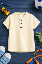 Vanila Color Button up henley kids Summer Shirt