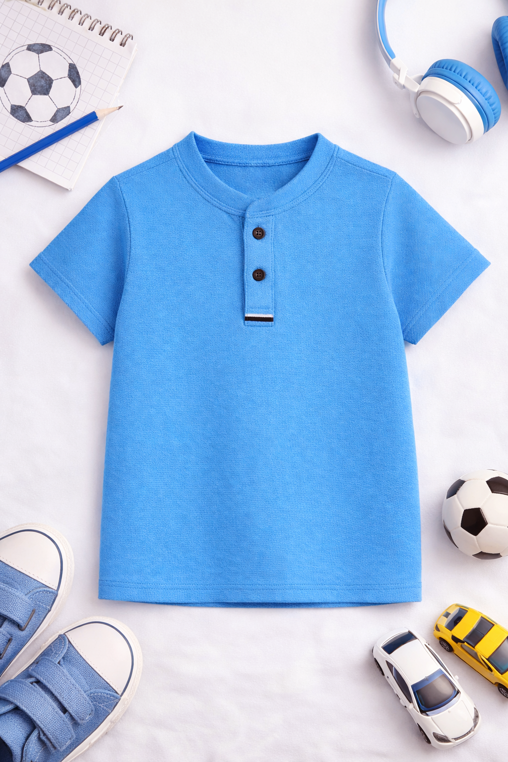 Bluish Button up henley kids Summer Shirt