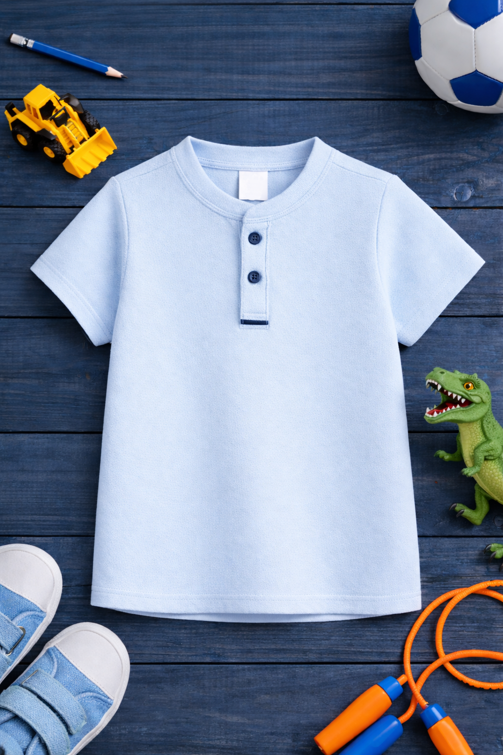 Sky Color Button up henley kids Summer Shirt