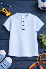 Sky Color Button up henley kids Summer Shirt
