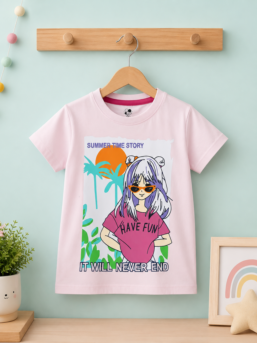 Summer time story girl kids summer tshirt