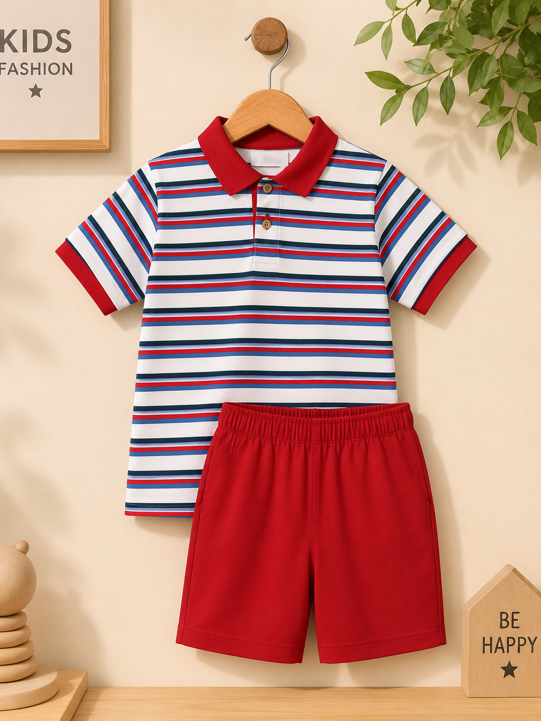 Red Stripe Summer Shirt & Short Set