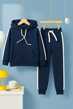 Navy blue Kids Hood & Trouser Set with white panel
