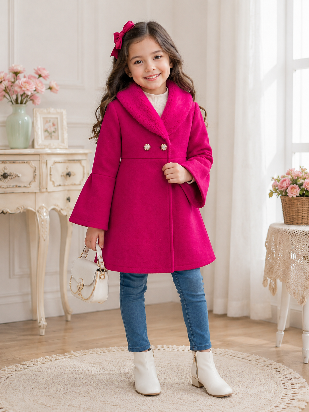 Pink Olivia Fur Collar Winter Coat