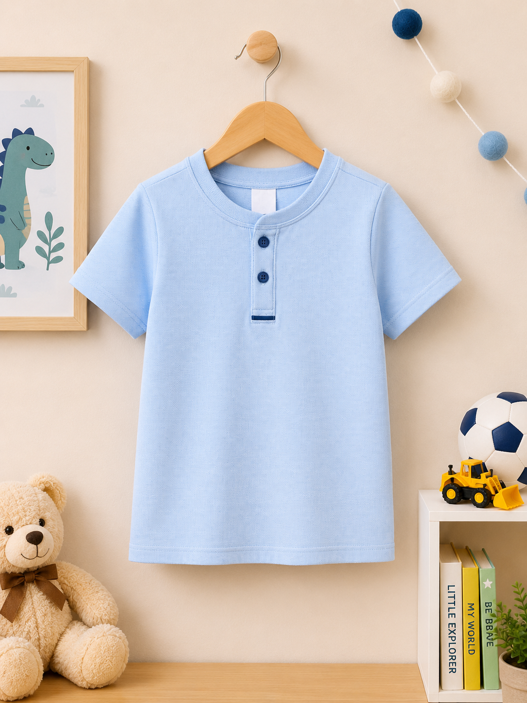 Sky Color Button up henley kids Summer Shirt