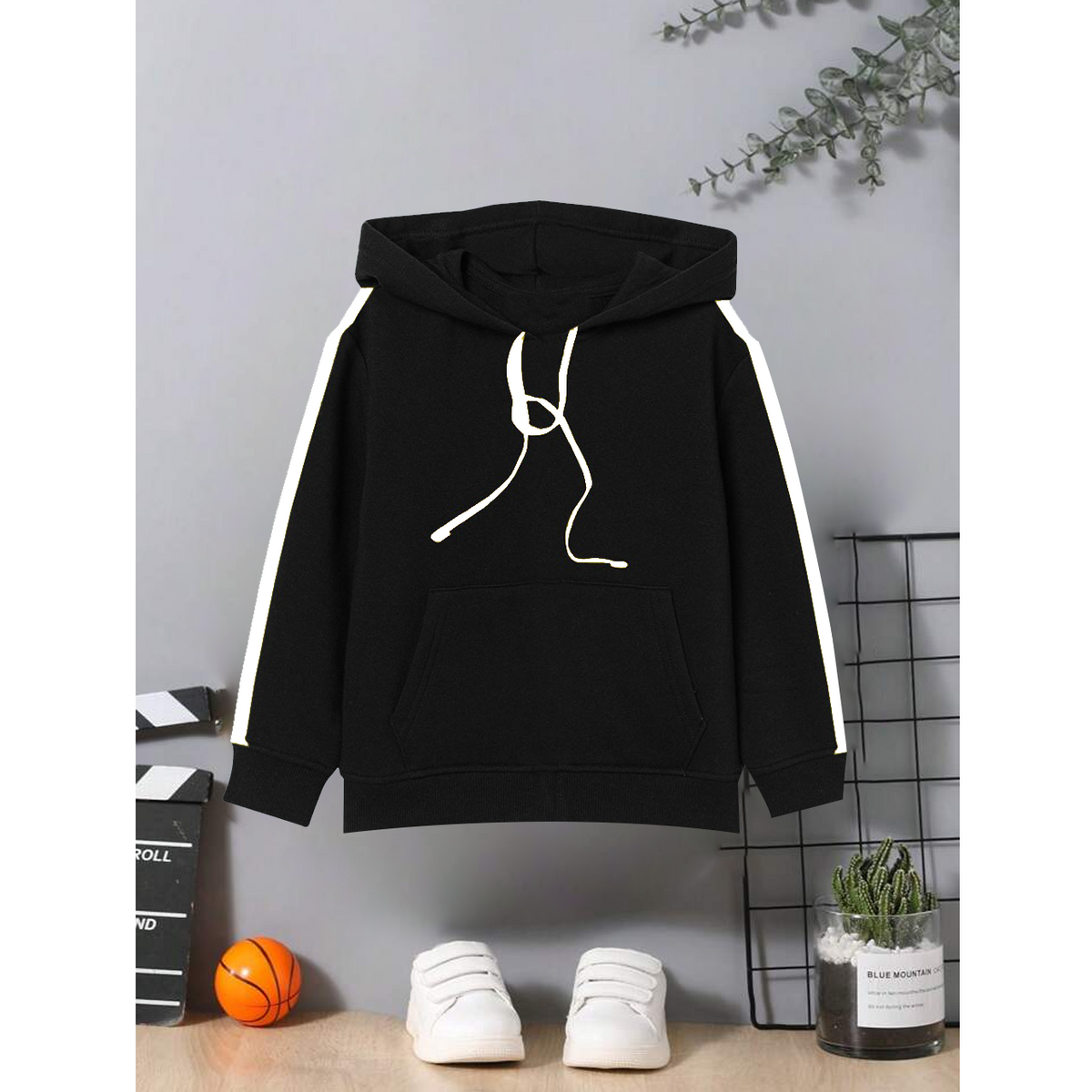 Black White Panel Kids Hood