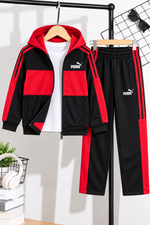 Premium Puma Red & Black Classic Stripe Hood Zipper Tracksuit