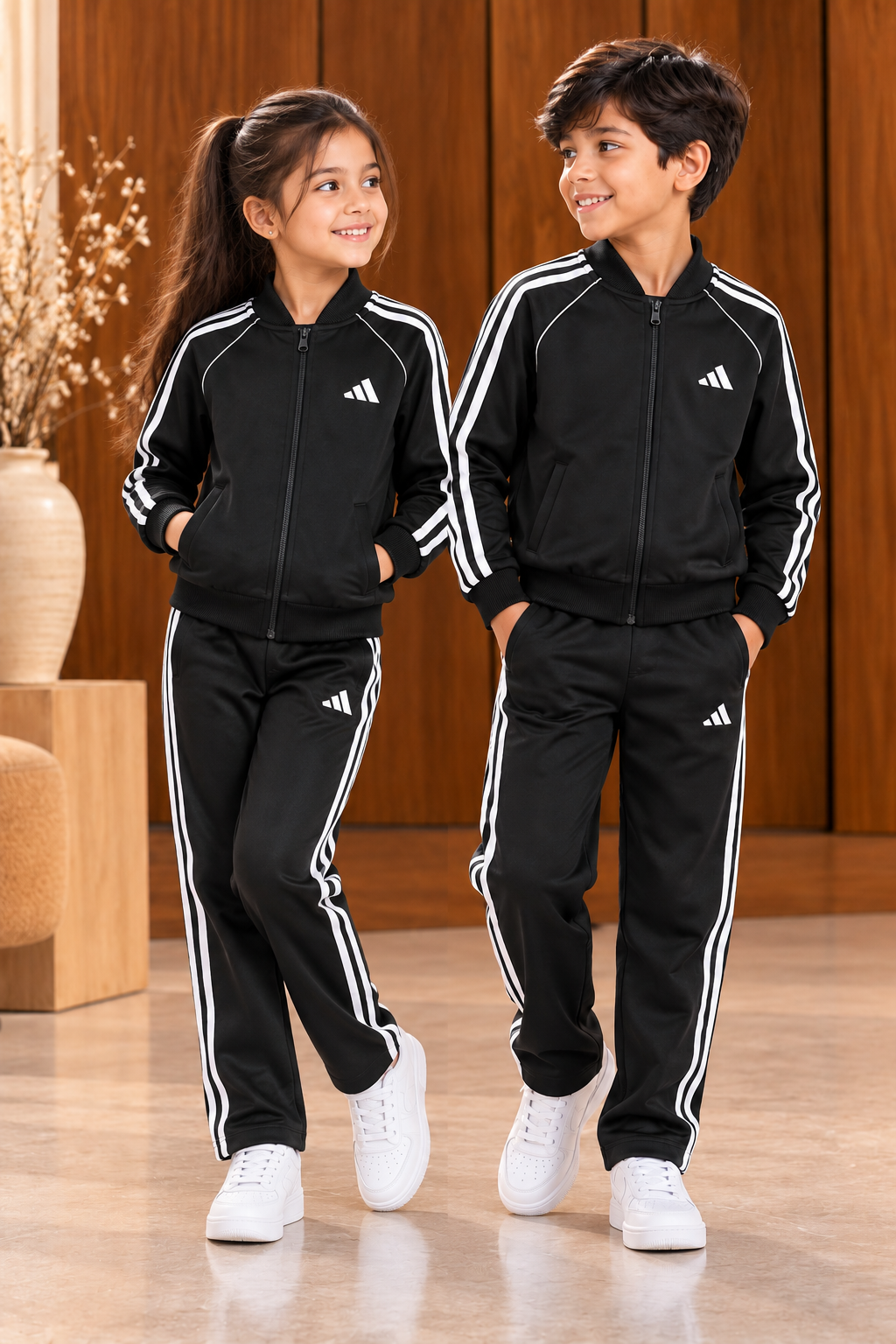 Premium Adi Black Classic Stripe Zipper Tracksuit