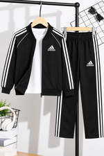 Premium Adi Black Classic Stripe Zipper Tracksuit