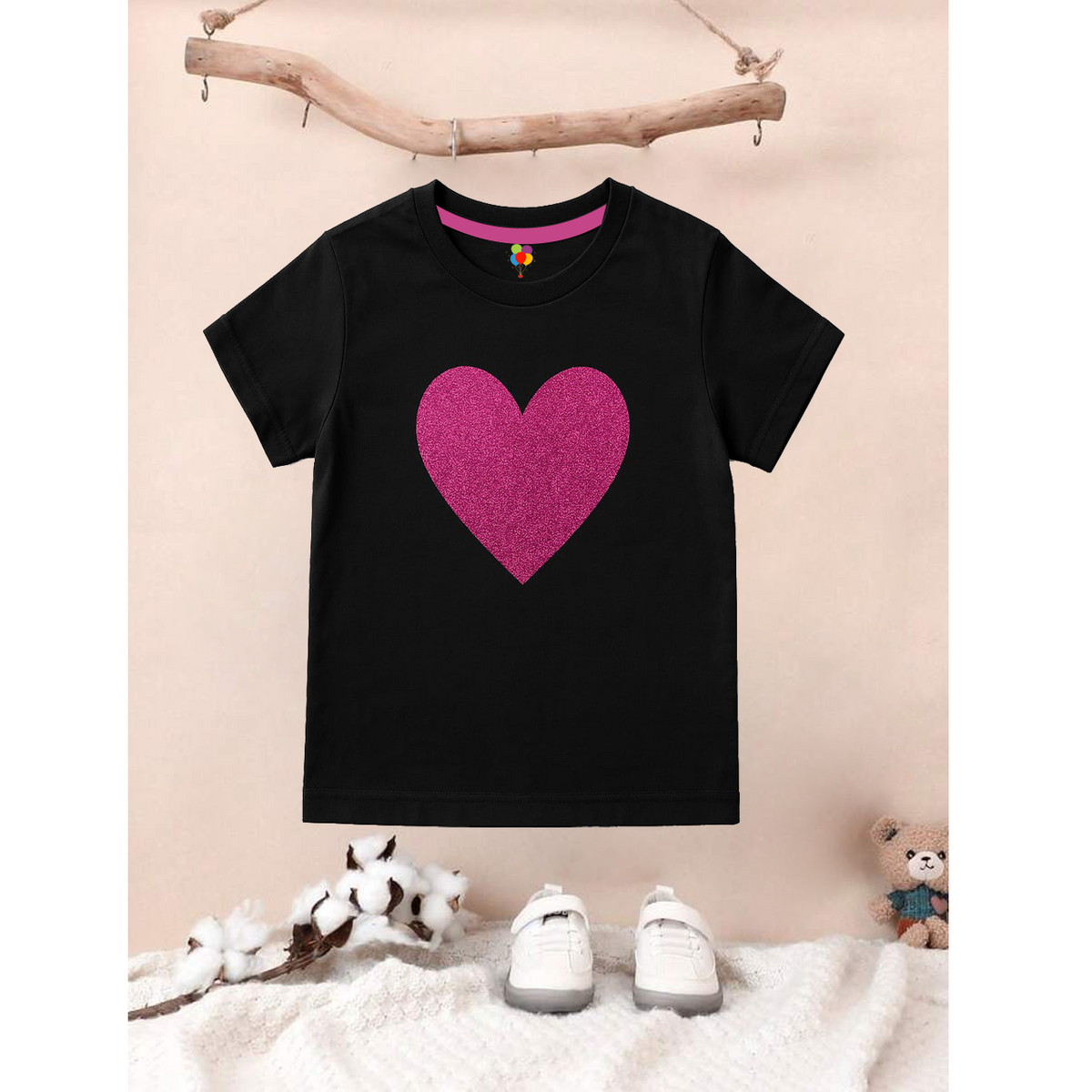 Pink pearl heart kids girl summer t shirt