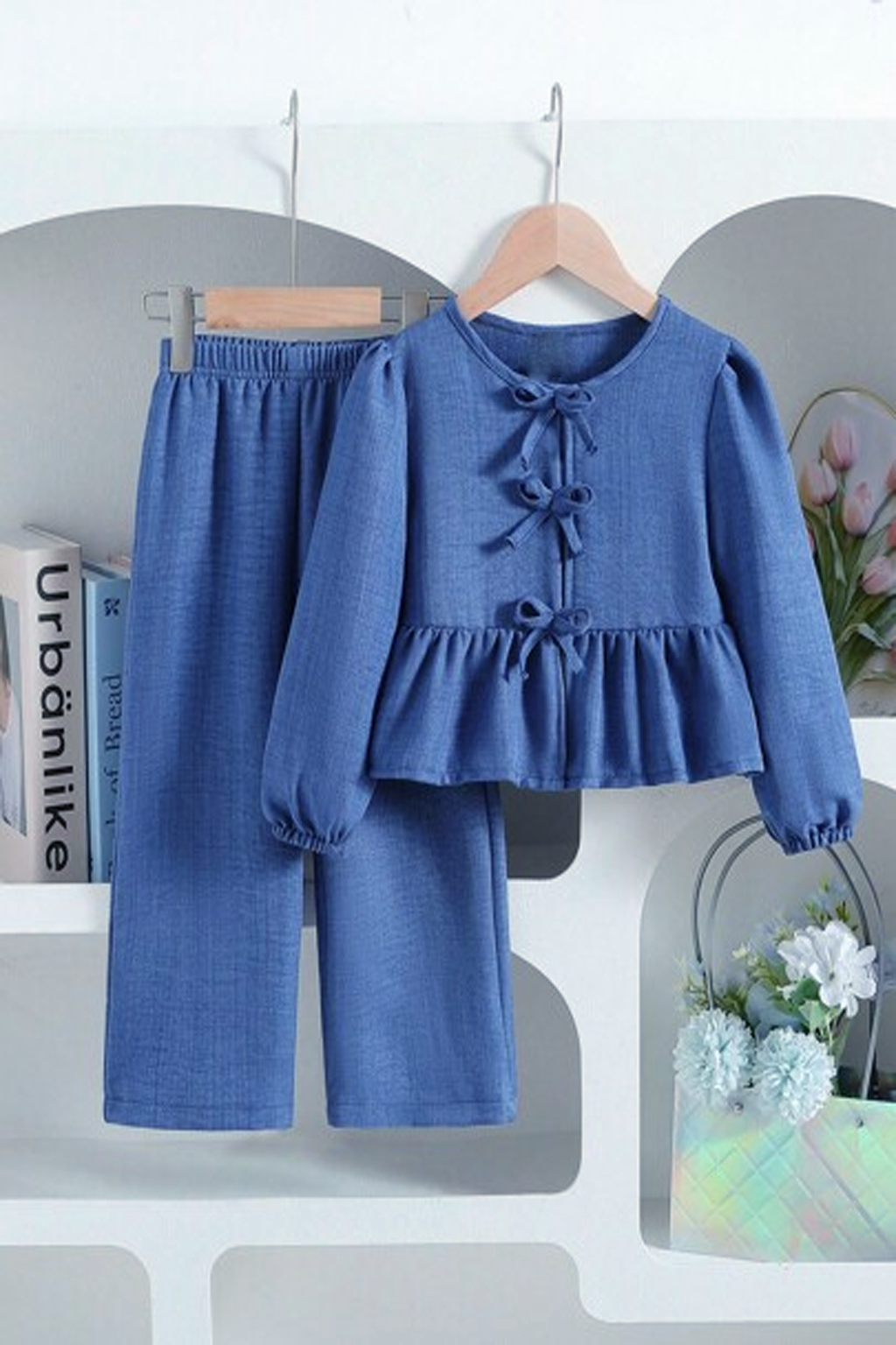 Blue Bow Peplum Girls Set